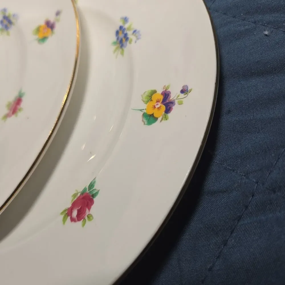 Crown Staffordshire Bone China Scattered Floral Lunch Plate 8 3/8” Set of 7